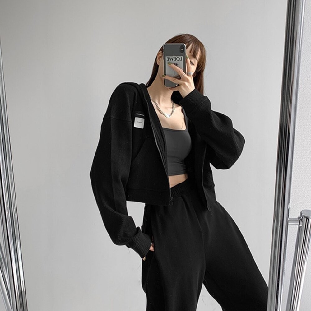 【台灣發貨】韓版顯瘦短版連帽外套 外套 防曬外套 女裝 上衣 衣服【J214】-細節圖5