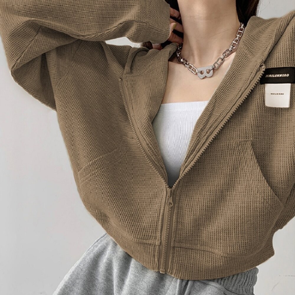 【台灣發貨】韓版顯瘦短版連帽外套 外套 防曬外套 女裝 上衣 衣服【J214】-細節圖8