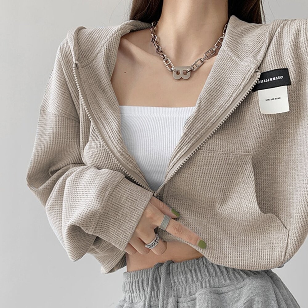 【台灣發貨】韓版顯瘦短版連帽外套 外套 防曬外套 女裝 上衣 衣服【J214】-細節圖9