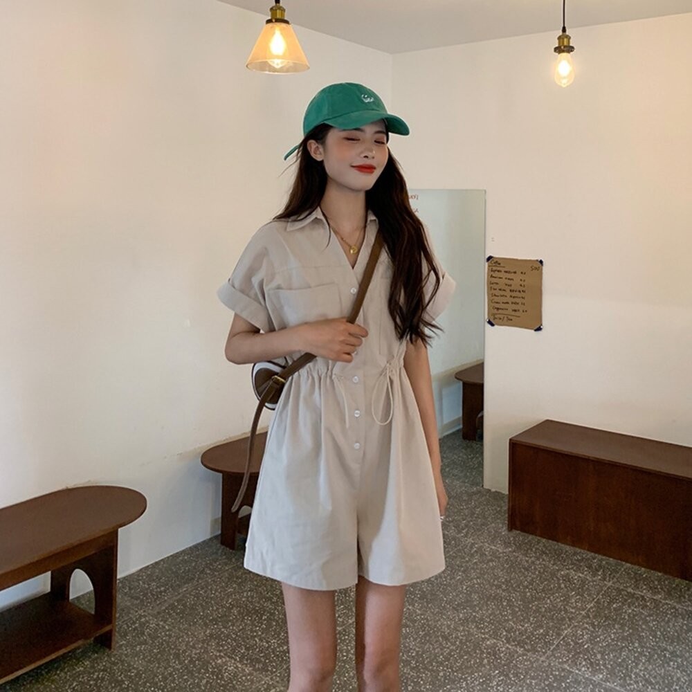 【台灣發貨】韓版收腰顯瘦工作服連衣裙 套裝 連身裙 吊帶裙 吊帶褲 女裝【S197】-細節圖3