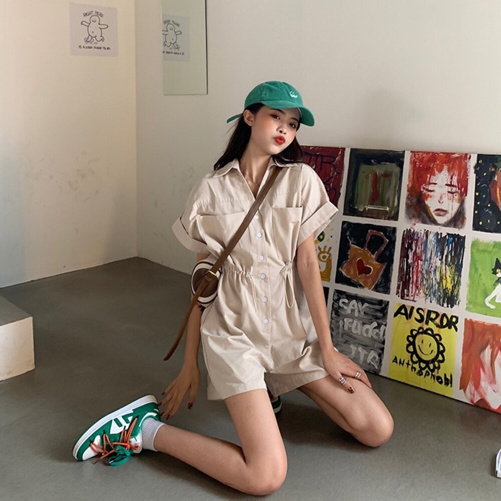 【台灣發貨】韓版收腰顯瘦工作服連衣裙 套裝 連身裙 吊帶裙 吊帶褲 女裝【S197】-細節圖4