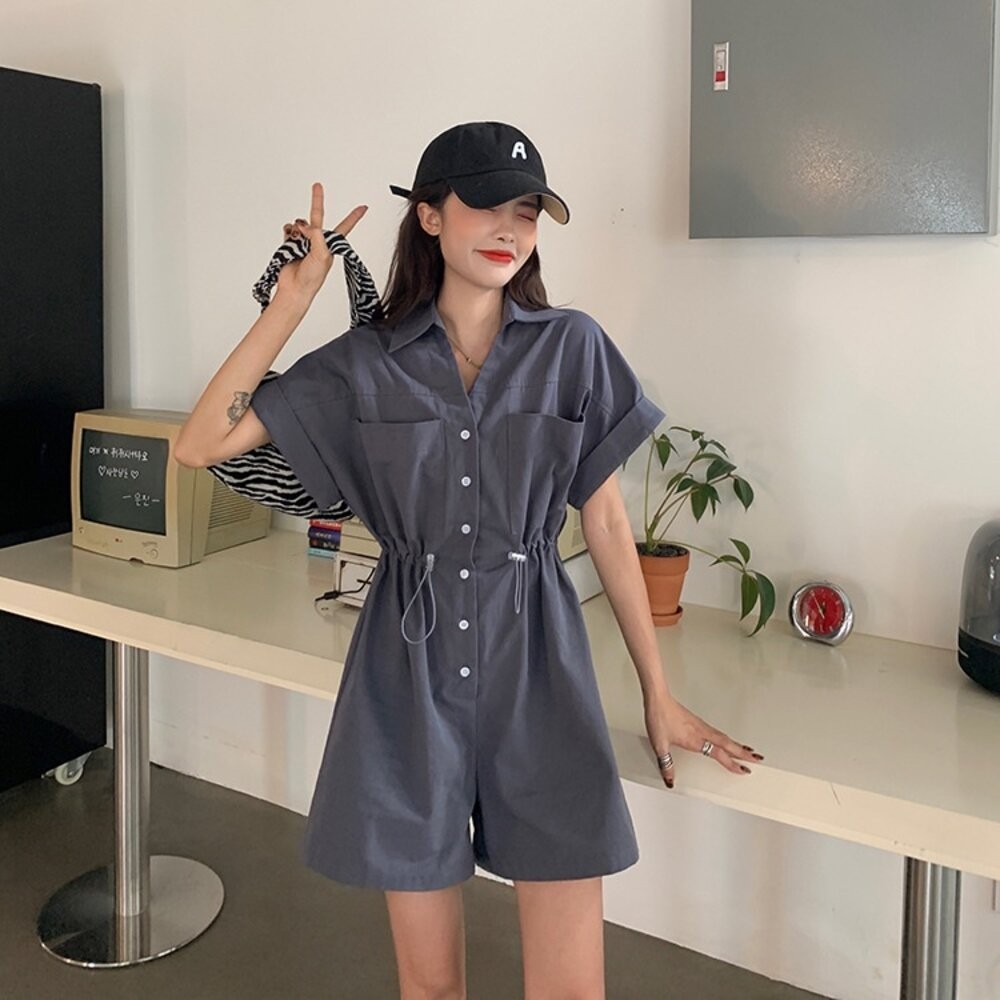 【台灣發貨】韓版收腰顯瘦工作服連衣裙 套裝 連身裙 吊帶裙 吊帶褲 女裝【S197】-細節圖6