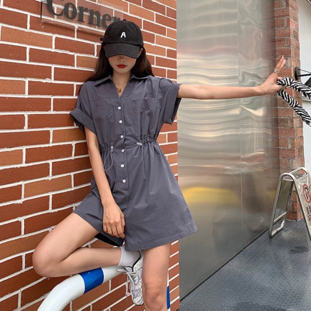 【台灣發貨】韓版收腰顯瘦工作服連衣裙 套裝 連身裙 吊帶裙 吊帶褲 女裝【S197】-細節圖7