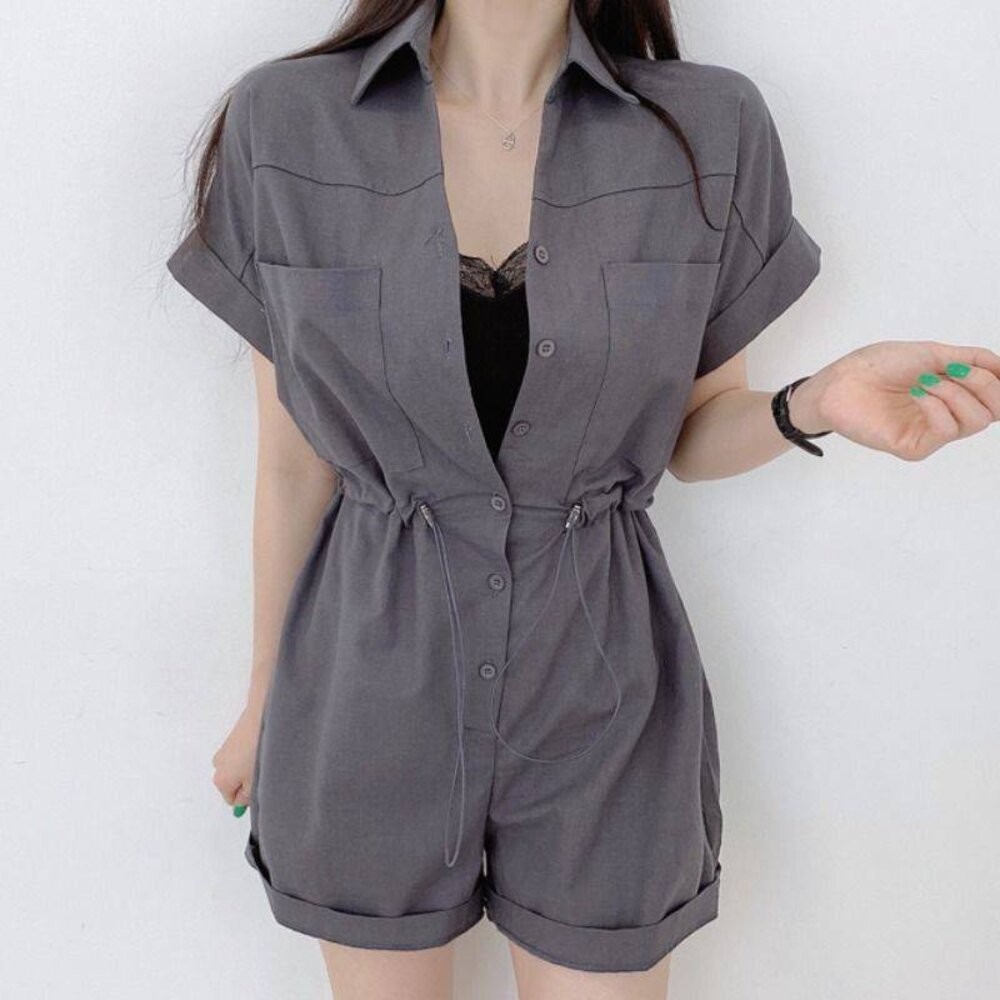 【台灣發貨】韓版氣質拉繩收腰顯瘦連體短褲套裝 連身裙 吊帶裙 吊帶褲 女裝【S197】-細節圖6