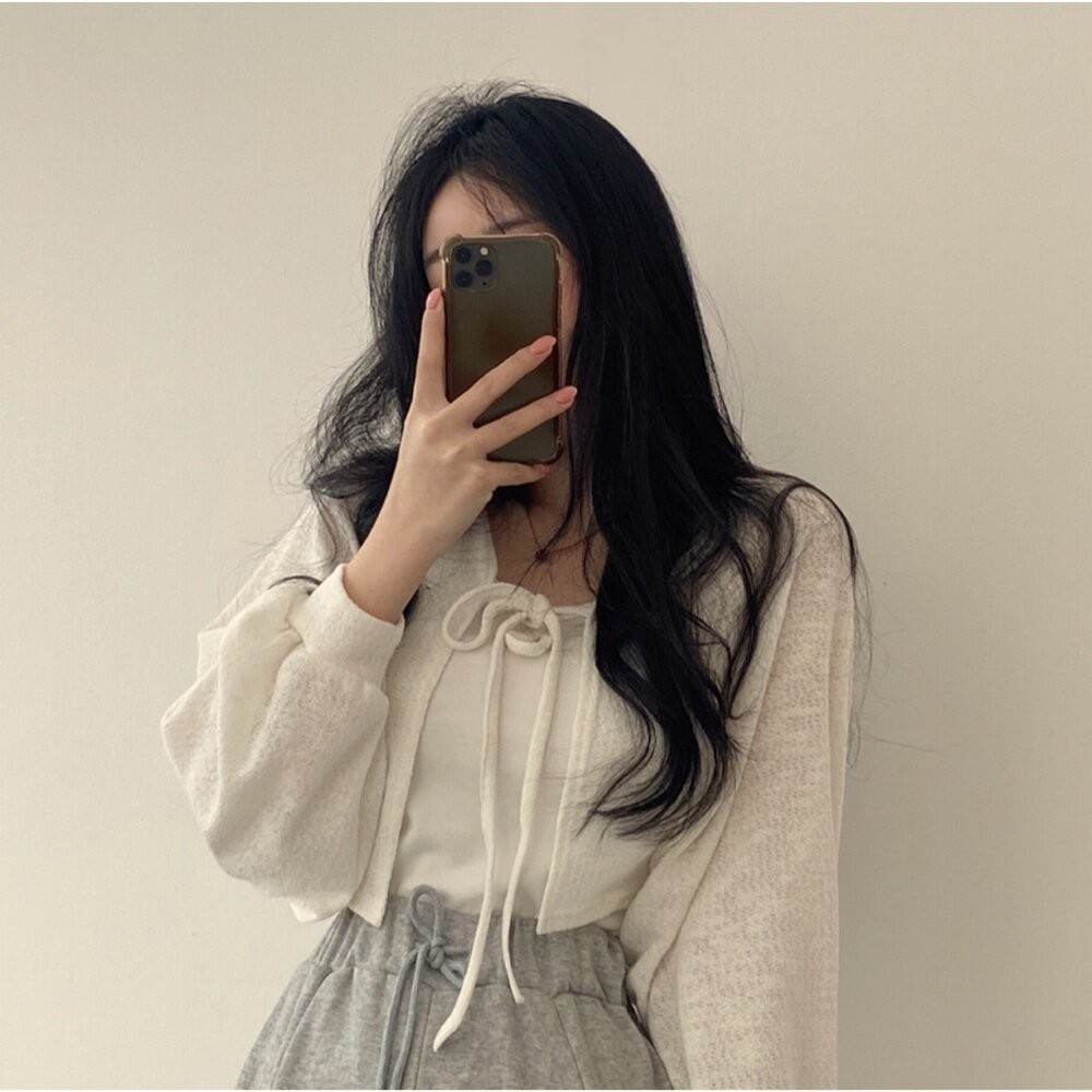 【台灣發貨】韓版復古綁帶薄款泡泡袖短版外套 外套 防曬外套 女裝 上衣 衣服 【J213】-細節圖2