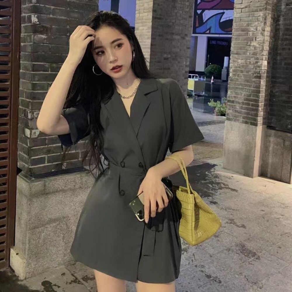 【台灣發貨】韓版收腰顯瘦雙排扣連體褲洋裝 連身裙 吊帶裙 吊帶褲 女裝【S192】-細節圖2