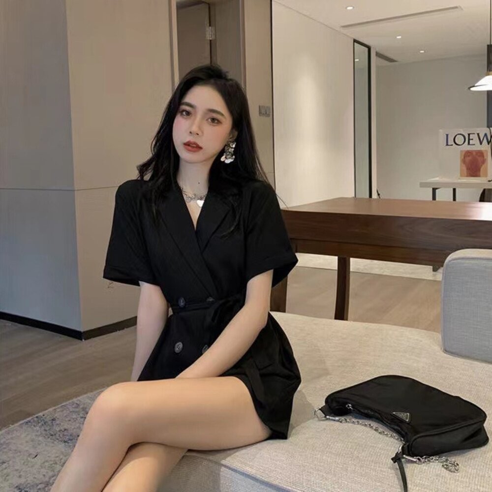 【台灣發貨】韓版收腰顯瘦雙排扣連體褲洋裝 連身裙 吊帶裙 吊帶褲 女裝【S192】-細節圖5