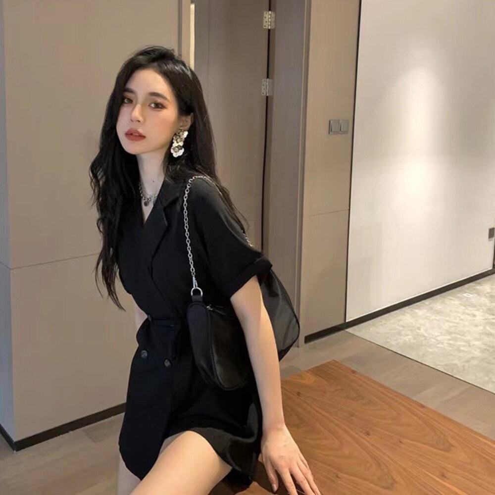 【台灣發貨】韓版收腰顯瘦雙排扣連體褲洋裝 連身裙 吊帶裙 吊帶褲 女裝【S192】-細節圖8