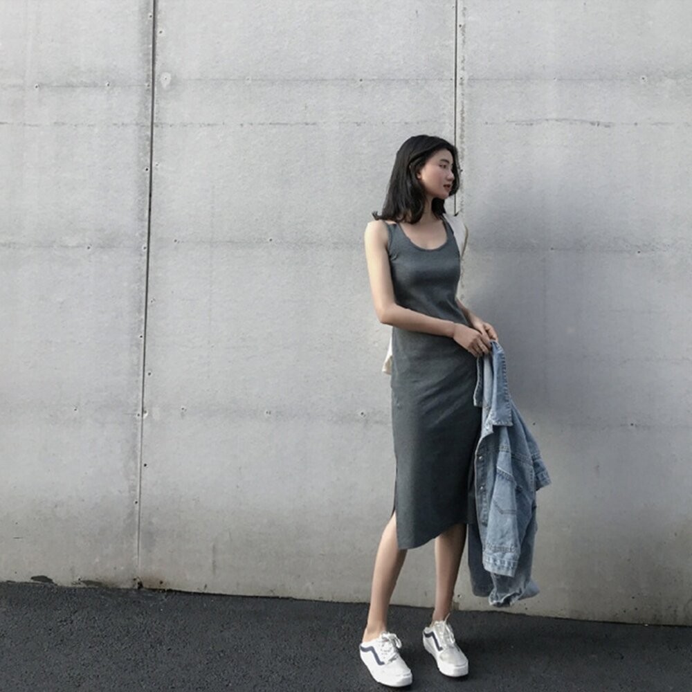 【台灣發貨】韓版開叉氣質顯瘦長版吊帶洋裝 連身裙 吊帶裙 吊帶褲 女裝【S186】-細節圖6