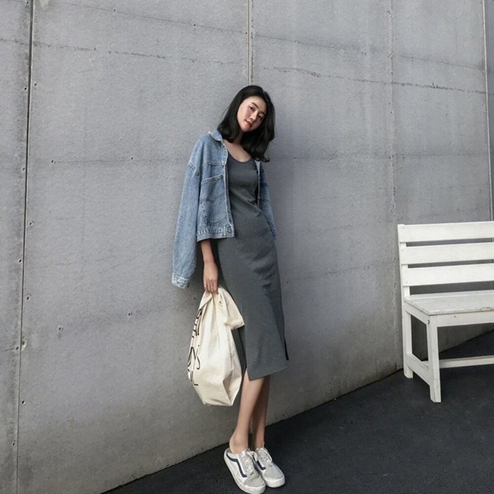 【台灣發貨】韓版開叉氣質顯瘦長版吊帶洋裝 連身裙 吊帶裙 吊帶褲 女裝【S186】-細節圖7