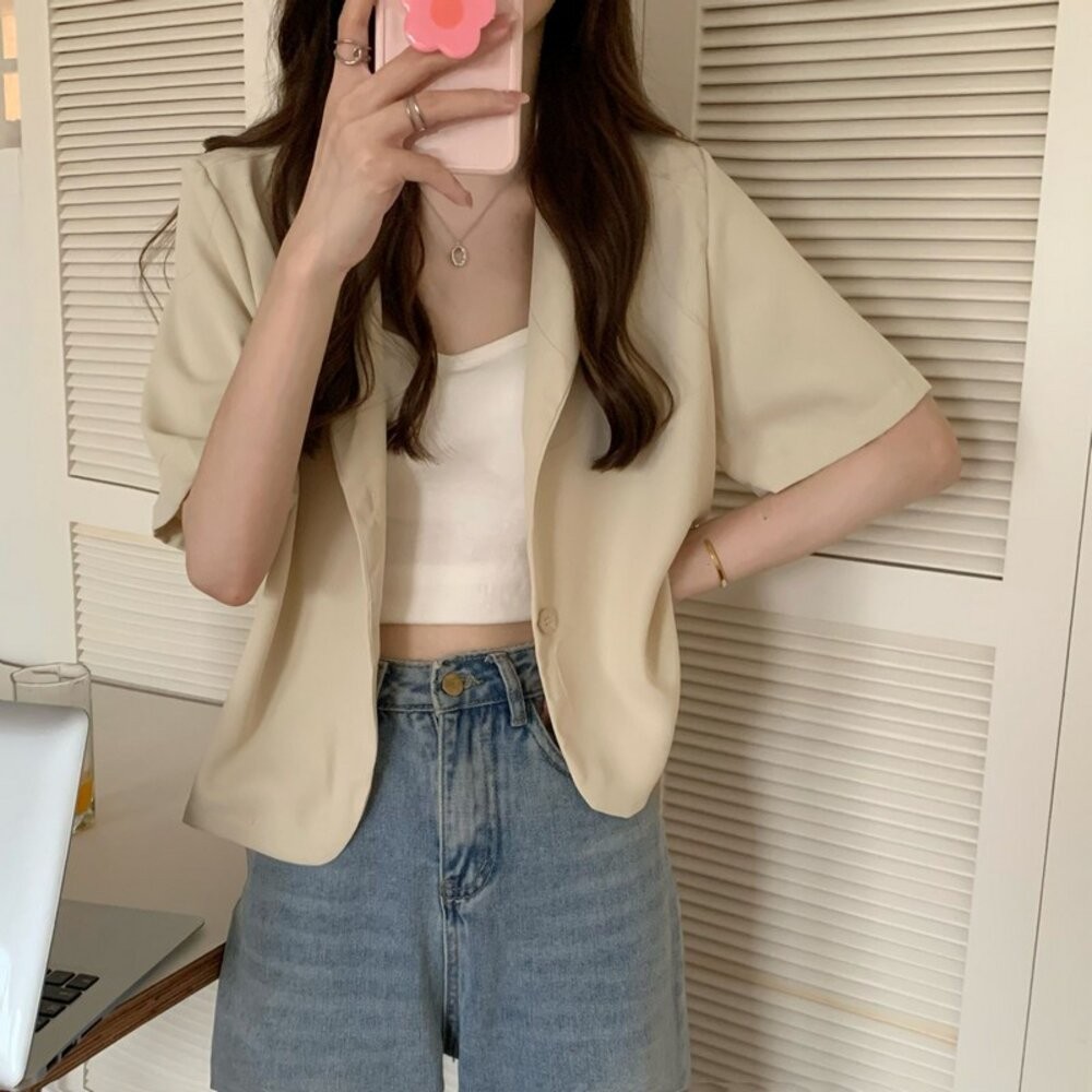 【台灣發貨】韓版短版薄款小西裝外套 外套 防曬外套 女裝 上衣 衣服 【J207】-細節圖2
