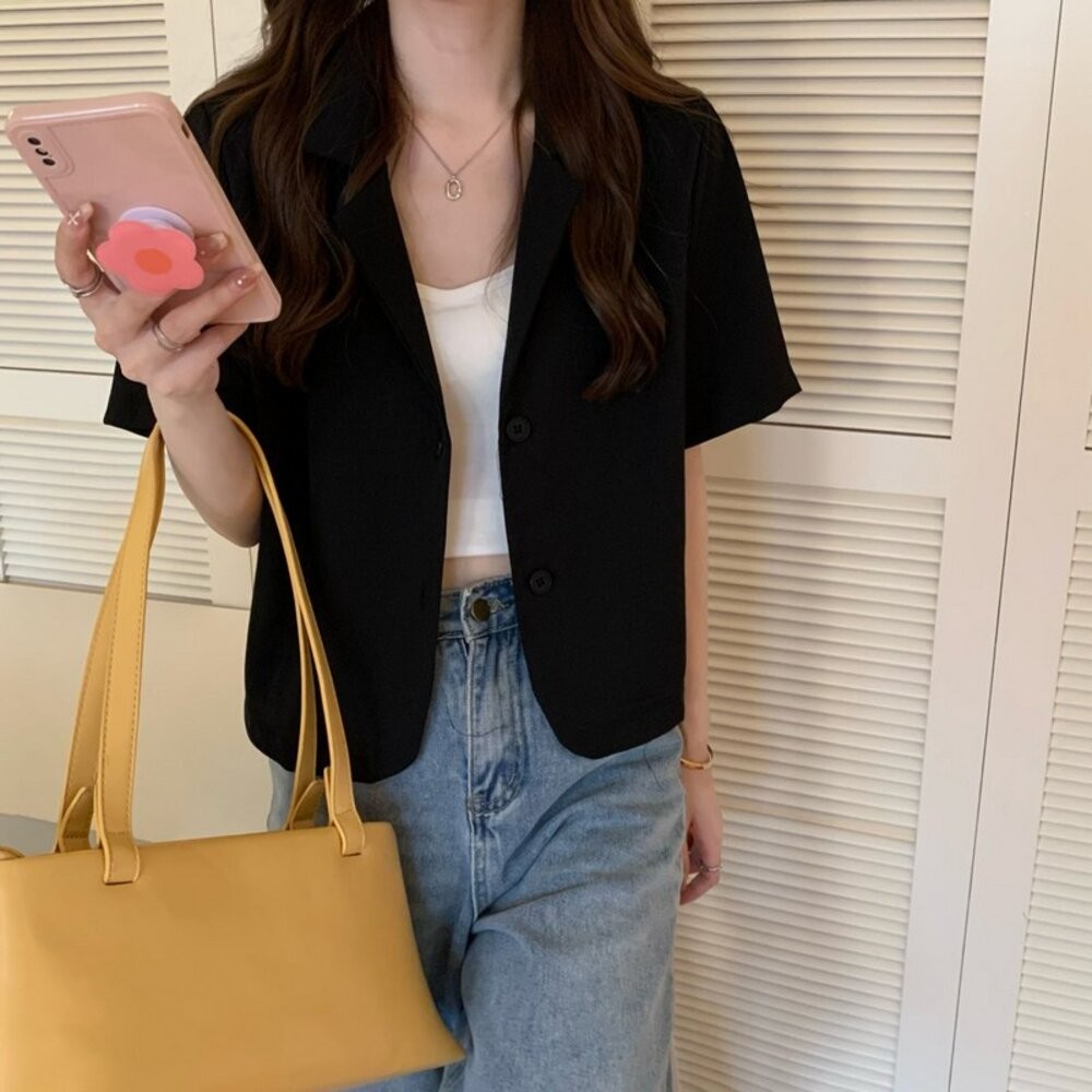 【台灣發貨】韓版短版薄款小西裝外套 外套 防曬外套 女裝 上衣 衣服 【J207】-細節圖6