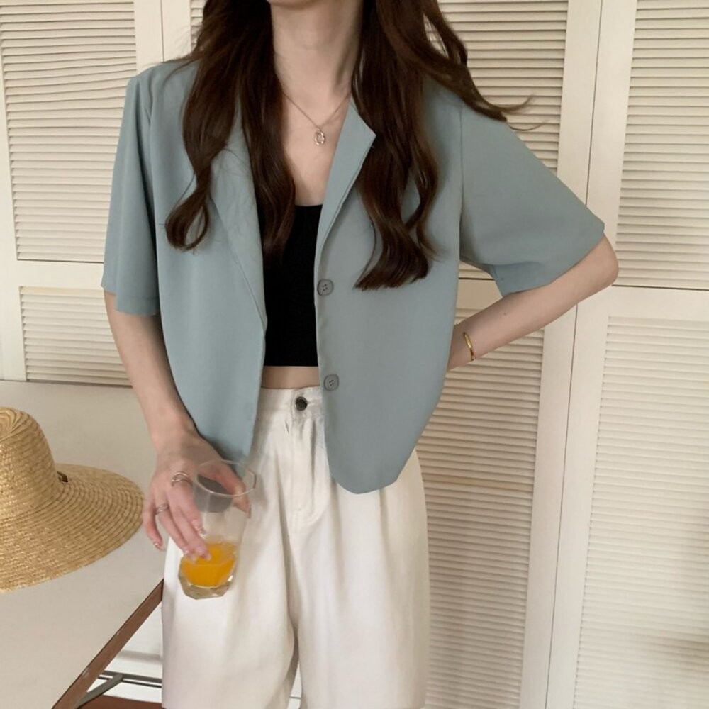 【台灣發貨】韓版短版薄款小西裝外套 外套 防曬外套 女裝 上衣 衣服 【J207】-規格圖9