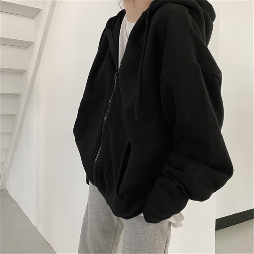 【台灣發貨】韓版寬鬆休閒內刷毛連帽外套 外套 防曬外套 女裝 上衣 衣服 【J32】-規格圖9