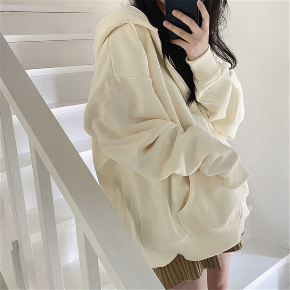 【台灣發貨】韓版寬鬆休閒內刷毛連帽外套 外套 防曬外套 女裝 上衣 衣服 【J32】-規格圖9