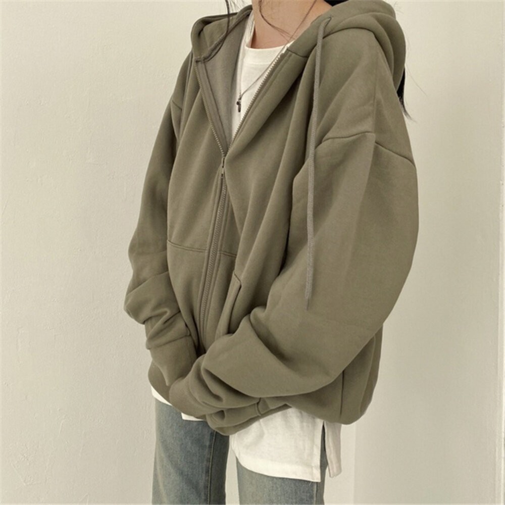 【台灣發貨】韓版寬鬆休閒內刷毛連帽外套 外套 防曬外套 女裝 上衣 衣服 【J32】-規格圖9