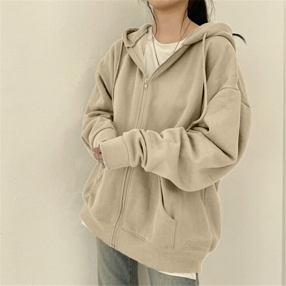 【台灣發貨】韓版寬鬆休閒內刷毛連帽外套 外套 防曬外套 女裝 上衣 衣服 【J32】-規格圖9