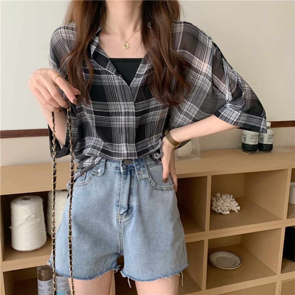 【台灣發貨】韓版雪紡顯瘦蝙蝠袖襯衫+背心 套裝 衣服 女裝 t恤 短袖t恤 上衣【S182】-細節圖2