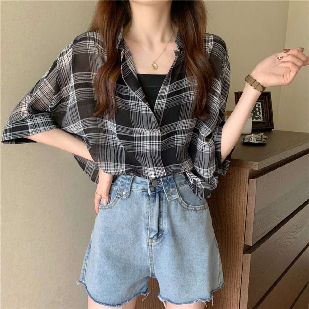 【台灣發貨】韓版雪紡顯瘦蝙蝠袖襯衫+背心 套裝 衣服 女裝 t恤 短袖t恤 上衣【S182】-細節圖3