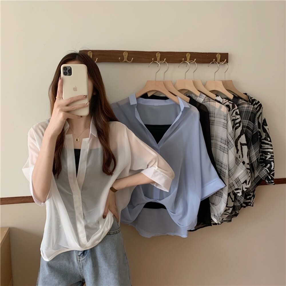 【台灣發貨】韓版雪紡顯瘦蝙蝠袖襯衫+背心 套裝 衣服 女裝 t恤 短袖t恤 上衣【S182】-細節圖4