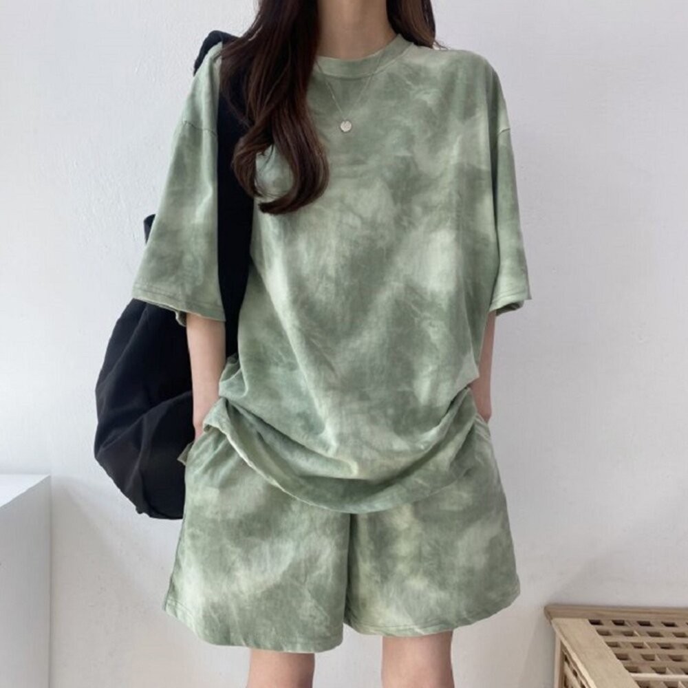 【台灣發貨】韓版小個子炫彩運動套裝 兩件套 衣服 女裝 t恤 短袖t恤 上衣【S181】-細節圖2