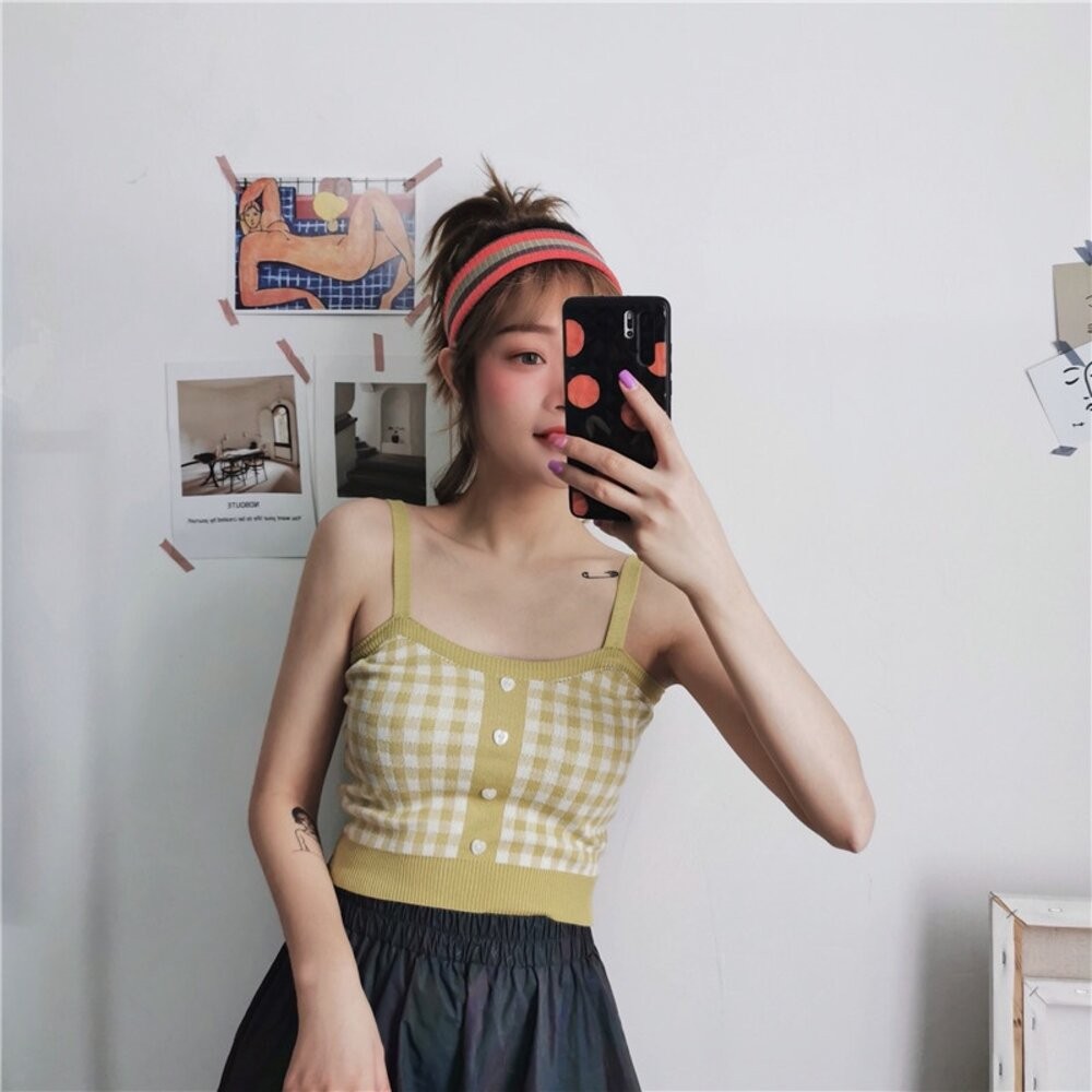 【台灣發貨】韓版氣質學院風格子背心 小可愛 背心 衣服 女裝 上衣【V198】-細節圖4