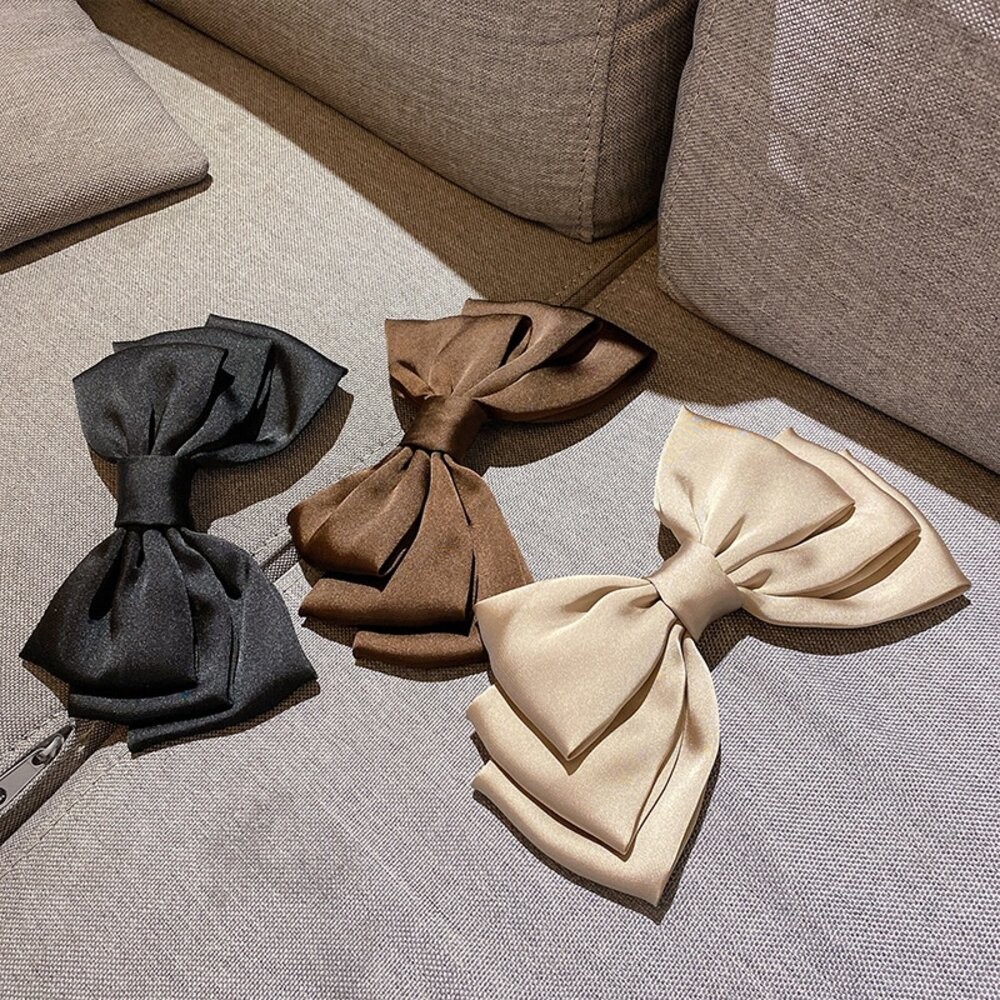 【台灣發貨】韓版奶茶色系大蝴蝶結髮夾【N72】-細節圖4