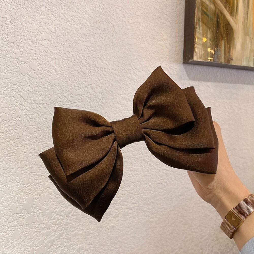 【台灣發貨】韓版奶茶色系大蝴蝶結髮夾【N72】-細節圖5