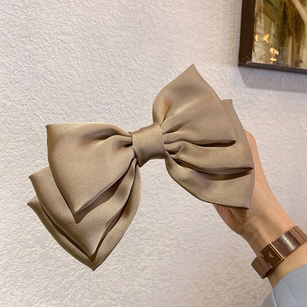 【台灣發貨】韓版奶茶色系大蝴蝶結髮夾【N72】-細節圖6
