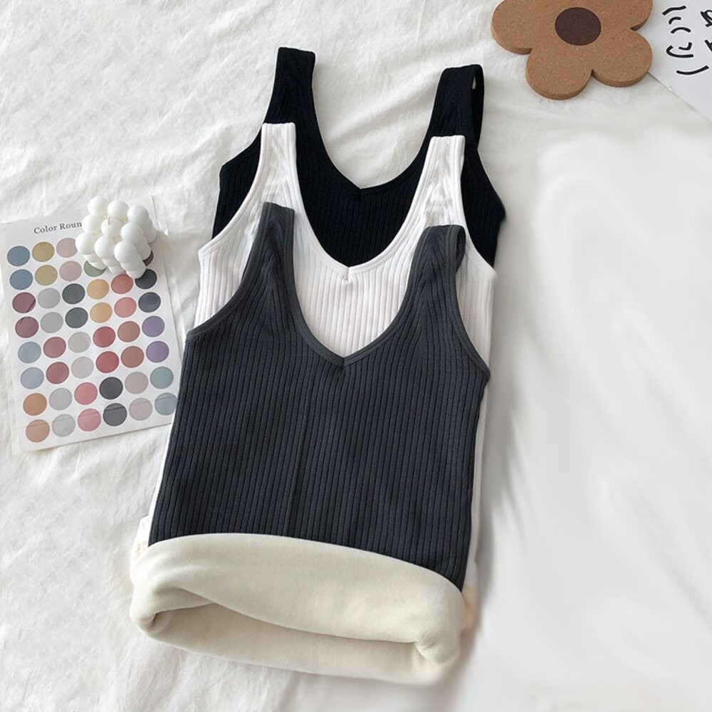 【台灣發貨】韓版加絨刷毛彈性修身保暖背心 小可愛 背心 衣服 女裝 上衣【V171】-細節圖2