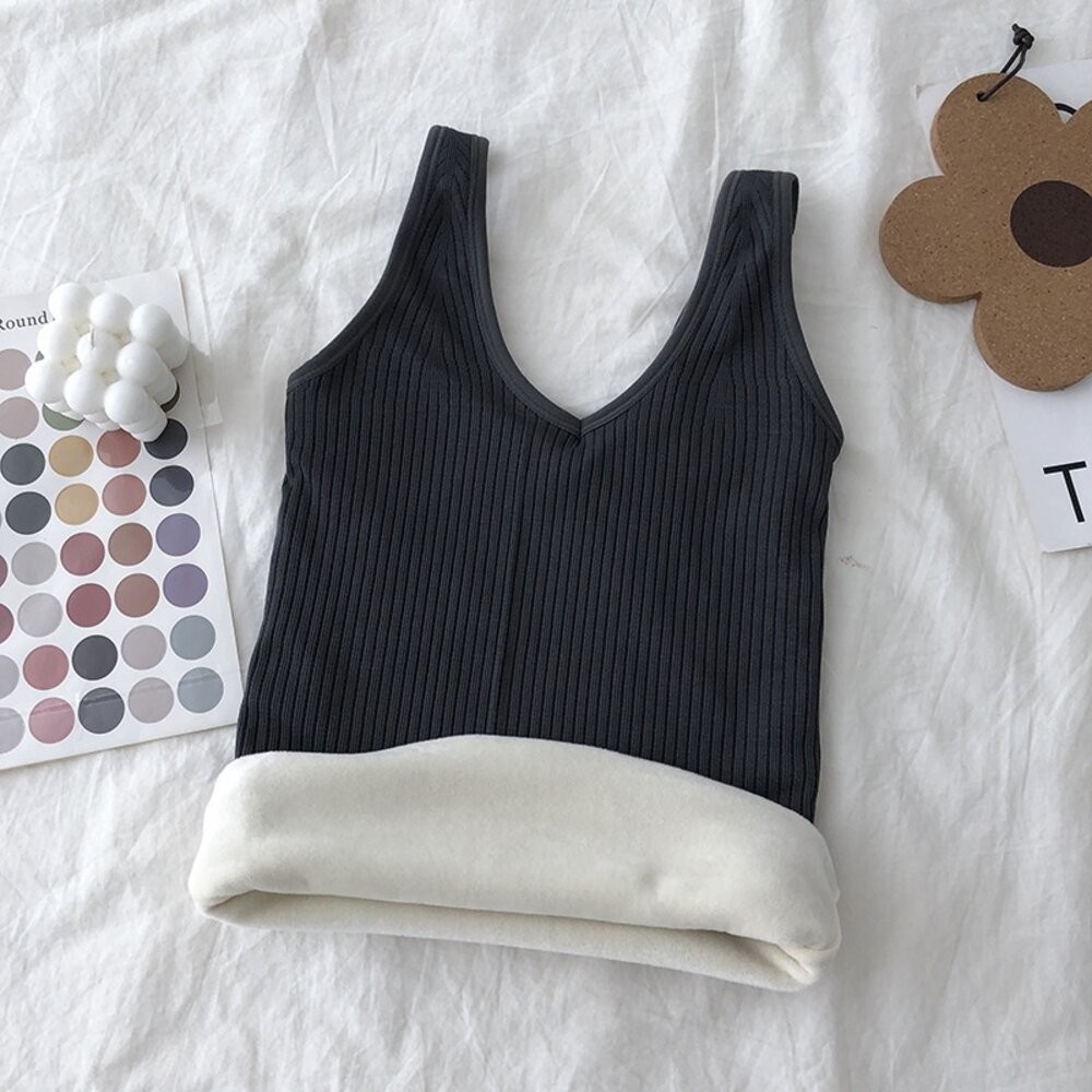 【台灣發貨】韓版加絨刷毛彈性修身保暖背心 小可愛 背心 衣服 女裝 上衣【V171】-細節圖3