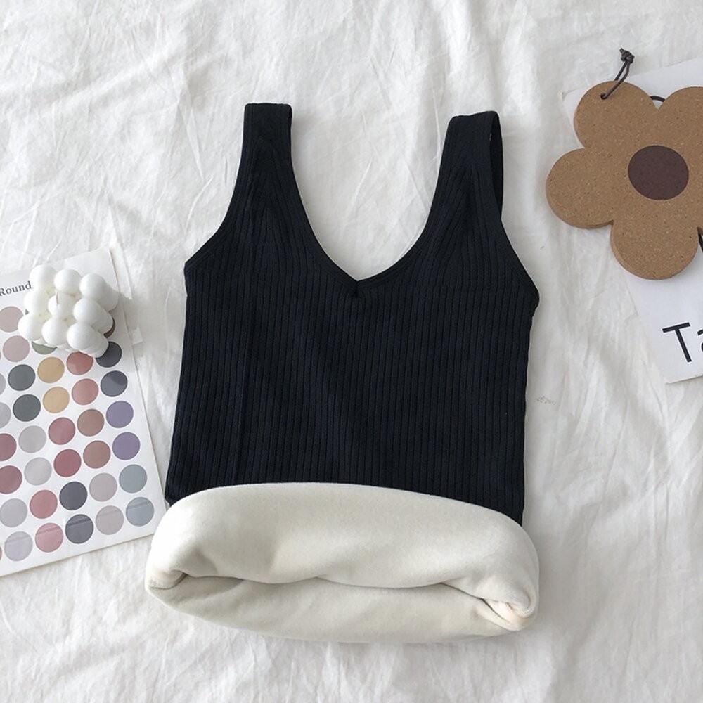 【台灣發貨】韓版加絨刷毛彈性修身保暖背心 小可愛 背心 衣服 女裝 上衣【V171】-細節圖4