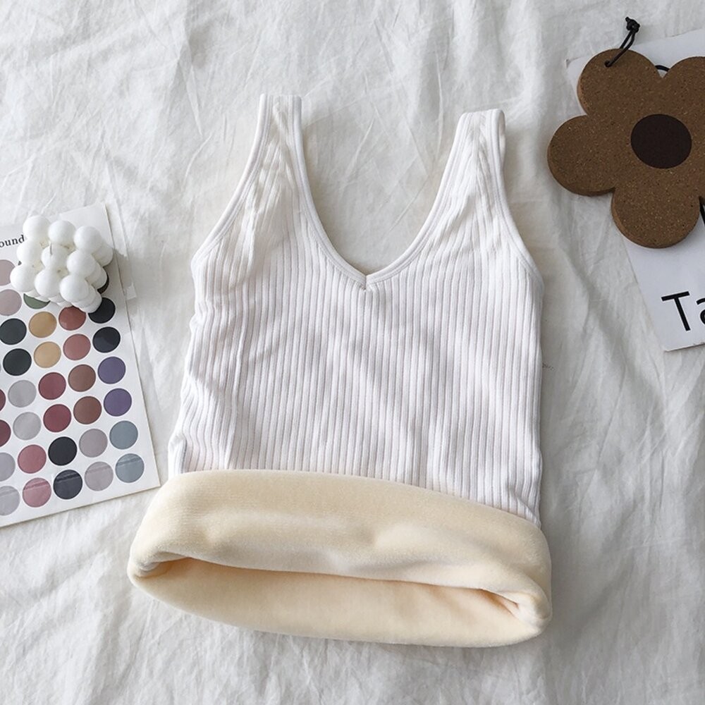 【台灣發貨】韓版加絨刷毛彈性修身保暖背心 小可愛 背心 衣服 女裝 上衣【V171】-細節圖5