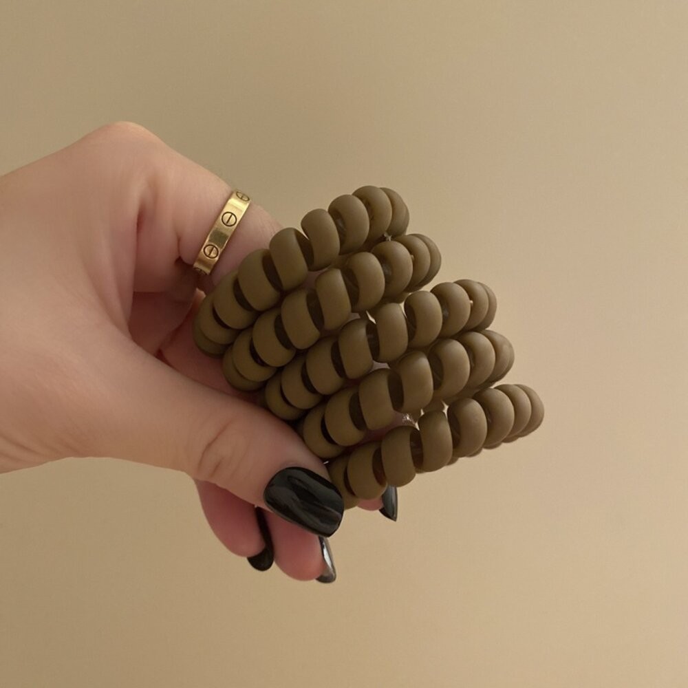 【台灣發貨】韓版奶茶色系磨砂手感電話線髮圈【N70】-細節圖4