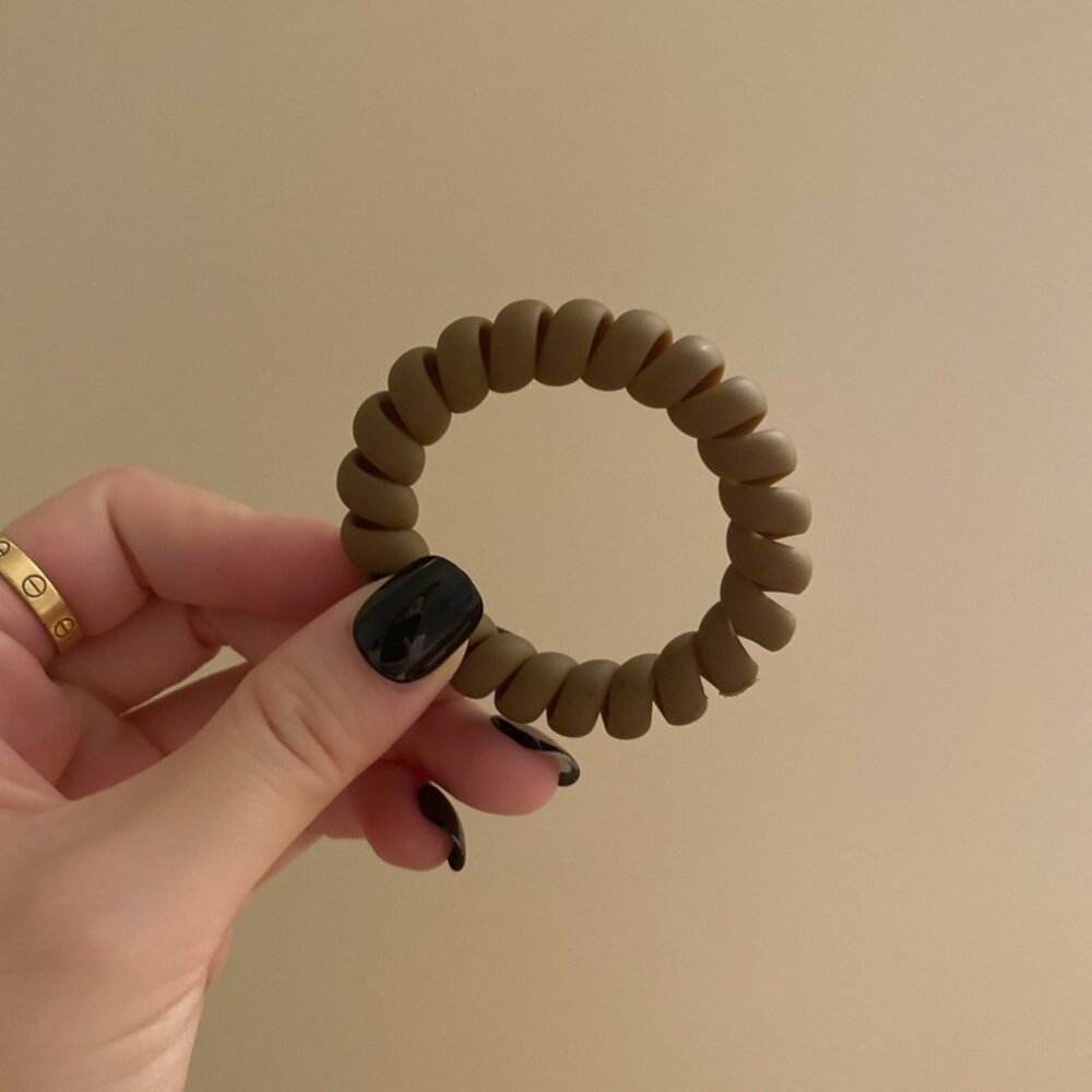 【台灣發貨】韓版奶茶色系磨砂手感電話線髮圈【N70】-細節圖6