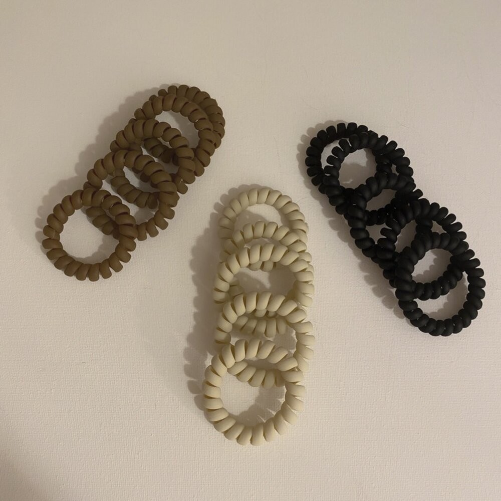 【台灣發貨】韓版奶茶色系磨砂手感電話線髮圈【N70】-細節圖7