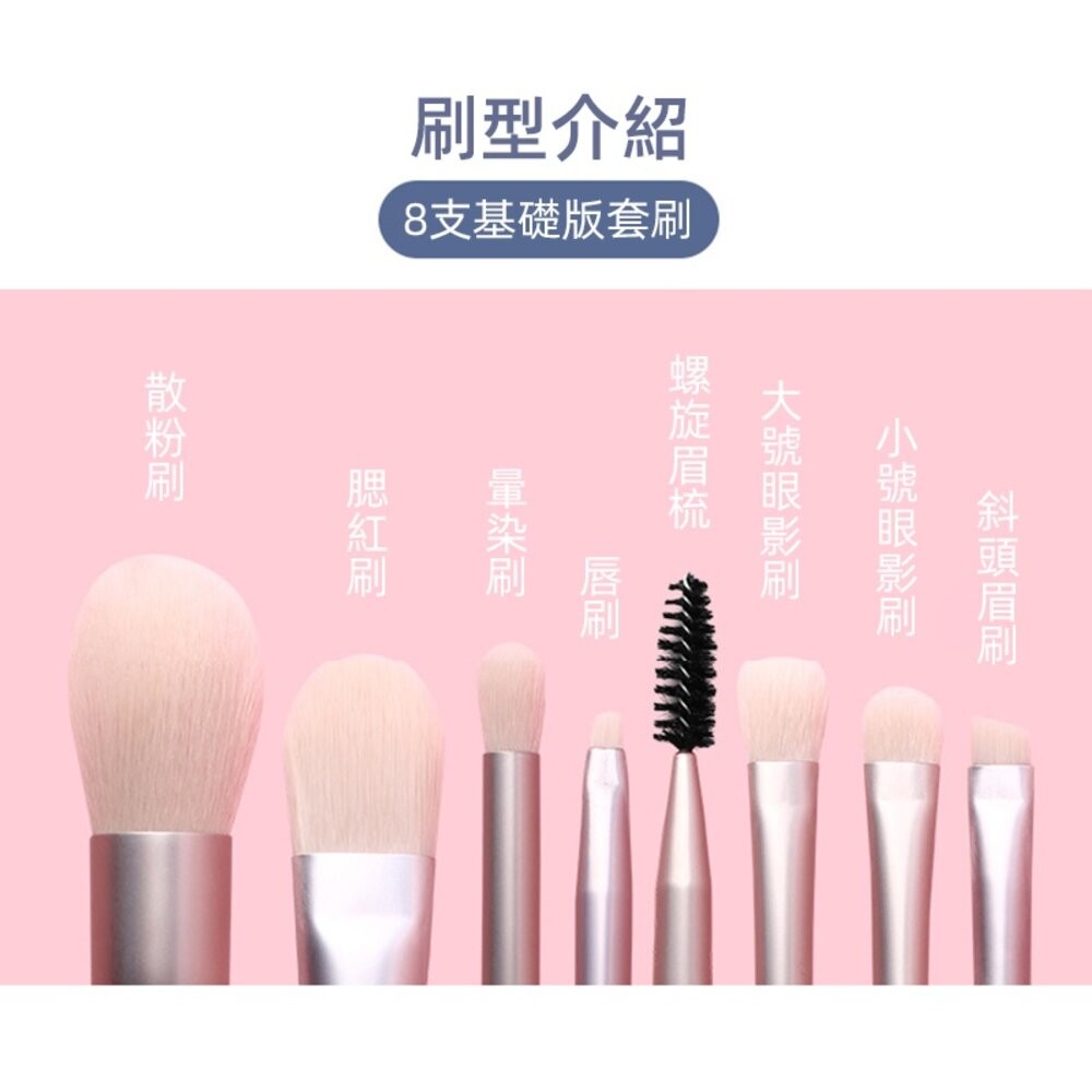 【台灣發貨】粉色系化妝刷具組 8支裝 送專屬收納袋【N68】-細節圖4
