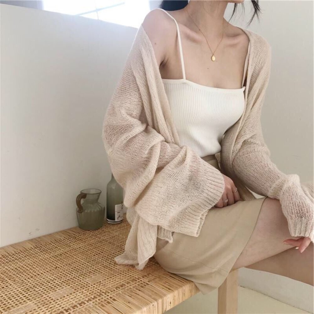 【台灣發貨】韓版慵懶薄款針織外套 外套 防曬外套 女裝 上衣 衣服【J80】-細節圖4