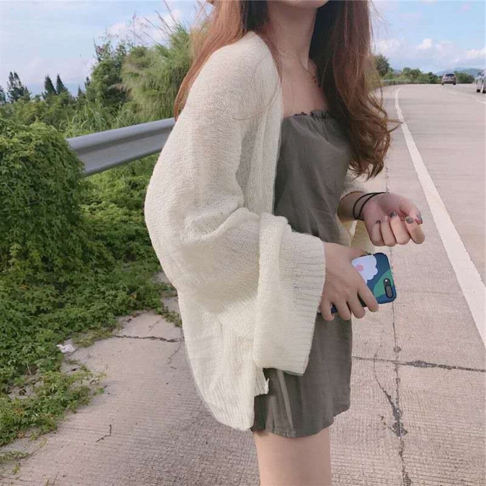 【台灣發貨】韓版慵懶薄款針織外套 外套 防曬外套 女裝 上衣 衣服【J80】-細節圖7