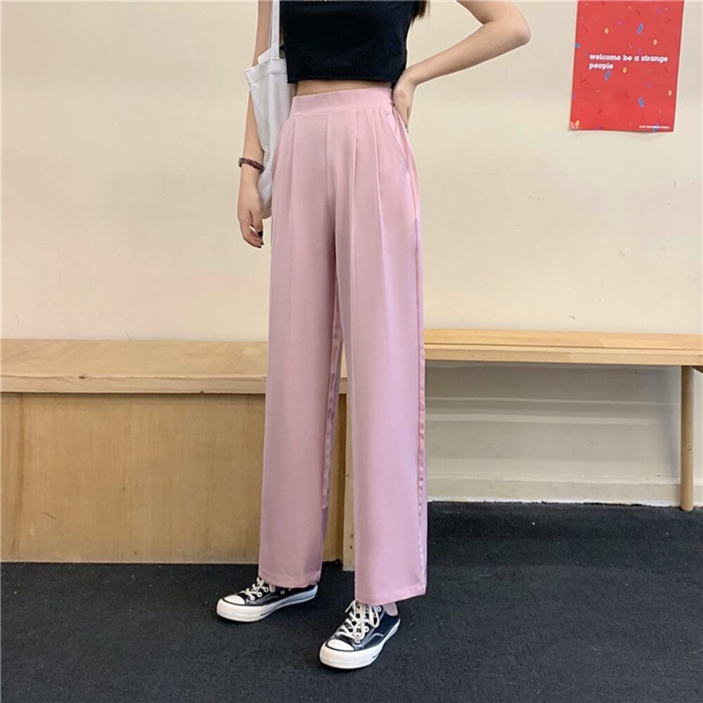 【台灣發貨】韓版寬鬆垂感高腰直筒西裝褲 寬褲 褲子 女裝【P150】-細節圖6