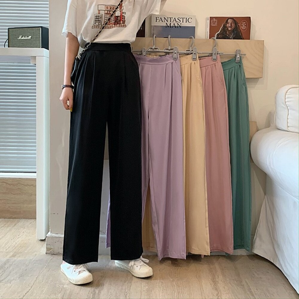 【台灣發貨】韓版寬鬆垂感高腰直筒西裝褲 寬褲 褲子 女裝【P150】-細節圖9