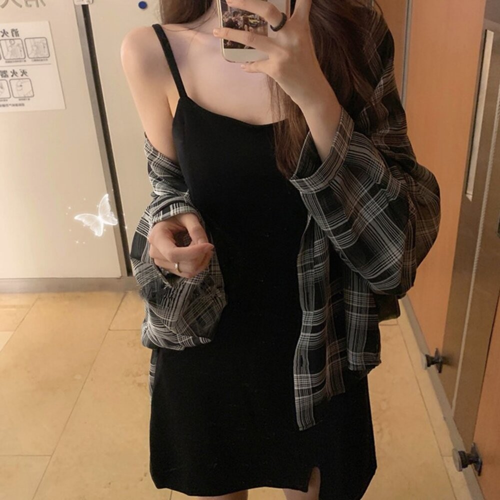 【台灣發貨】韓版慵懶風寬鬆格子防曬外套 外套 防曬外套 女裝 上衣 衣服【J161】-細節圖9