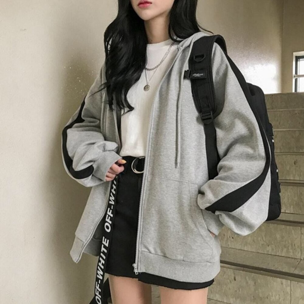【台灣發貨】韓版連帽拼接學生風內內刷毛運動外套 外套 防曬外套 女裝 上衣 衣服 【J158】-細節圖6