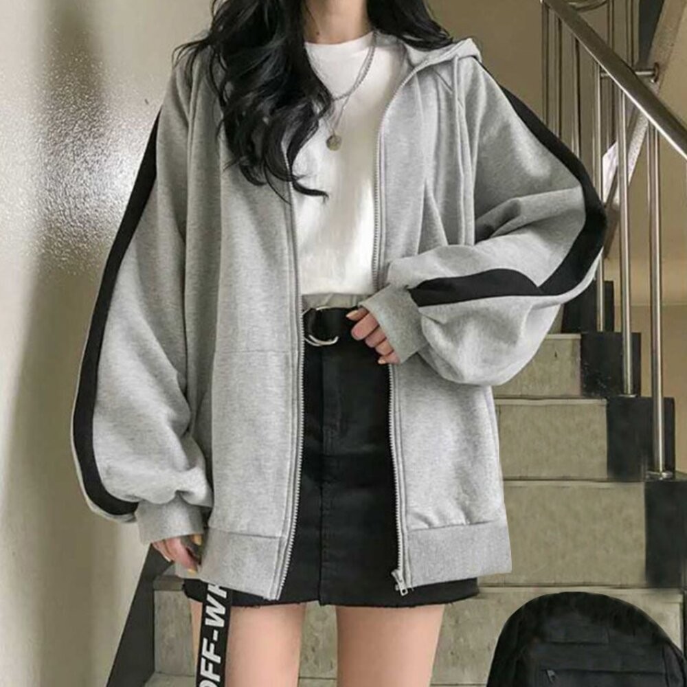 【台灣發貨】韓版連帽拼接學生風內內刷毛運動外套 外套 防曬外套 女裝 上衣 衣服 【J158】-細節圖9