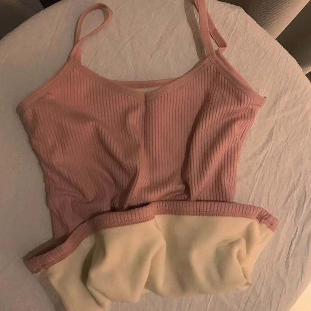 【台灣發貨】韓版保暖內刷毛加厚小吊帶背心 小可愛 背心 衣服 女裝 上衣【V112】-細節圖8