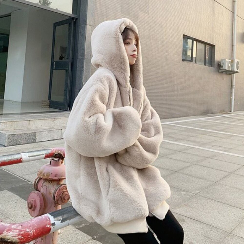 【台灣發貨】韓版寬鬆加厚連帽毛絨絨外套 外套 防曬外套 女裝 上衣 衣服 【J157】-細節圖2