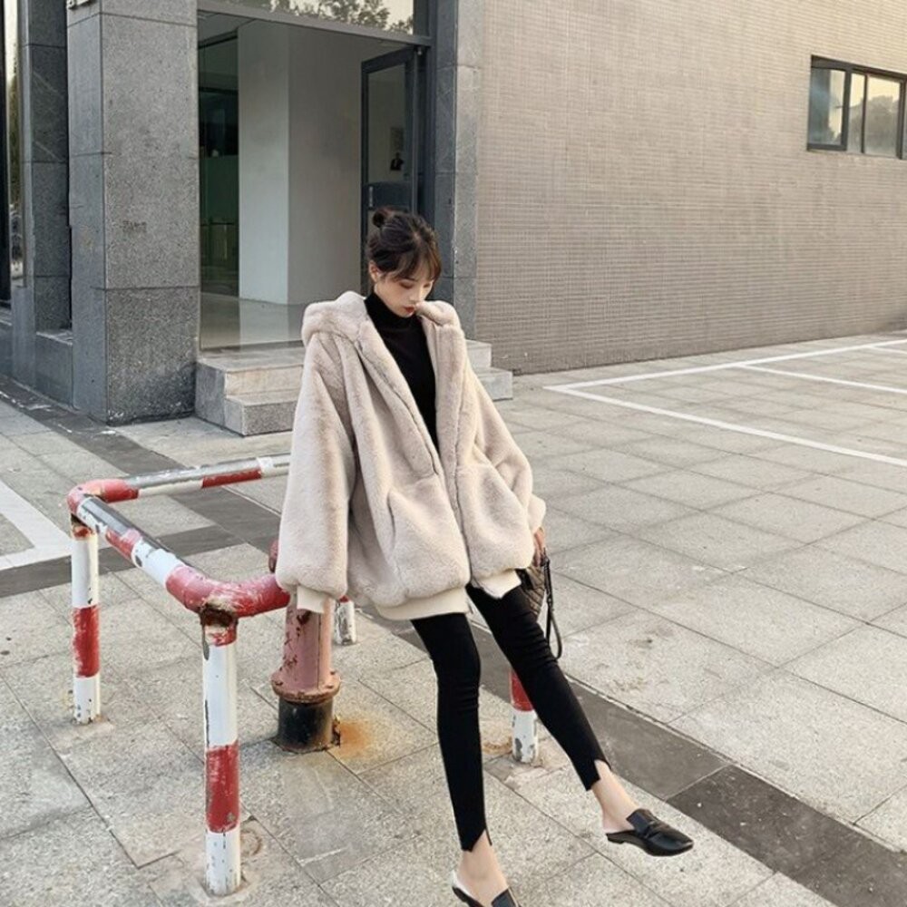 【台灣發貨】韓版寬鬆加厚連帽毛絨絨外套 外套 防曬外套 女裝 上衣 衣服 【J157】-細節圖3