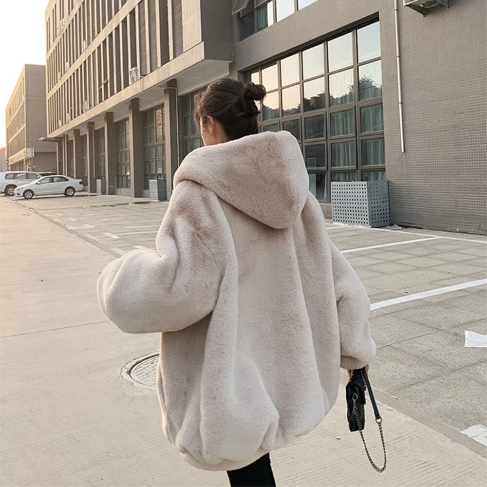 【台灣發貨】韓版寬鬆加厚連帽毛絨絨外套 外套 防曬外套 女裝 上衣 衣服 【J157】-細節圖4