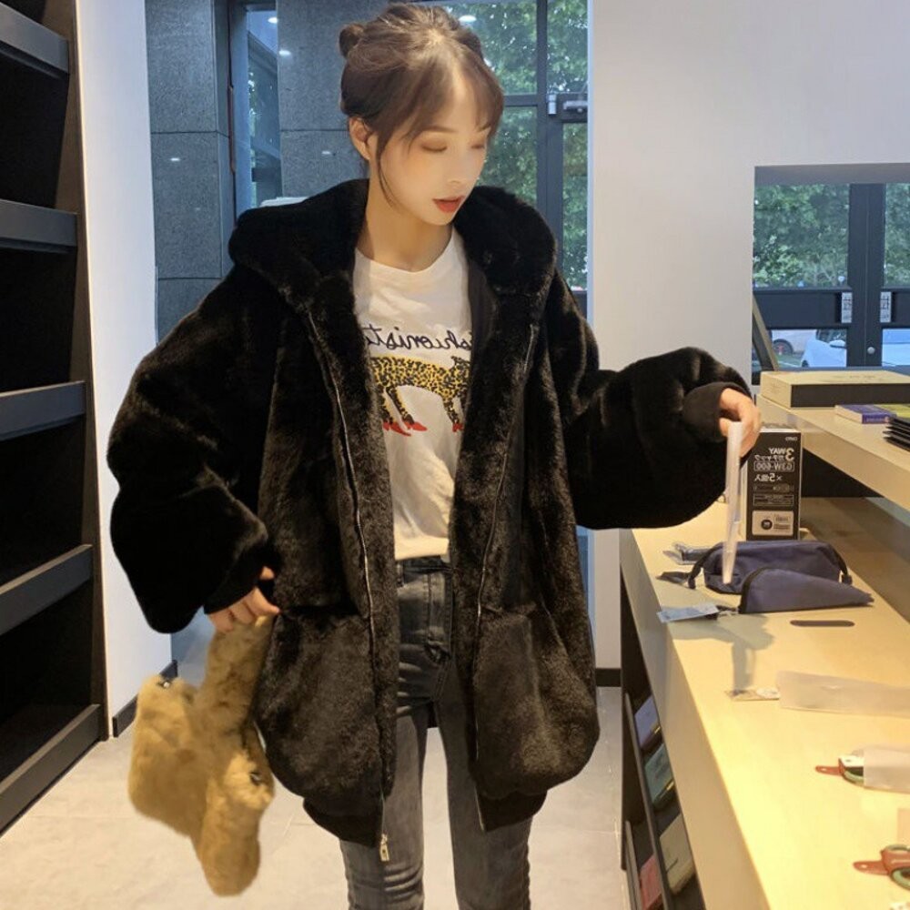 【台灣發貨】韓版寬鬆加厚連帽毛絨絨外套 外套 防曬外套 女裝 上衣 衣服 【J157】-細節圖5