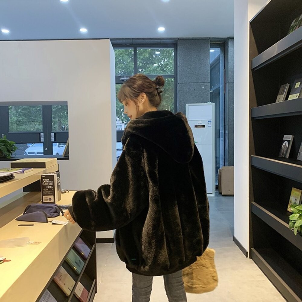 【台灣發貨】韓版寬鬆加厚連帽毛絨絨外套 外套 防曬外套 女裝 上衣 衣服 【J157】-細節圖6